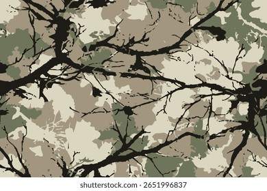 Abstract hunting camouflage, seamless texture, military camouflage pattern, Army or hunting dark khaki green camo clothes. Camouflage wallpaper for textile and fabric. Fashion camo style. Vector