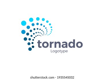 Abstract hurricane symbol. Tornado blue points style icon. Typhoon logo concept, dots style. Wind power emblem, eddies sign. Storm flat isolated vector illustration