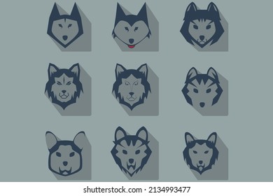 Abstract husky faces logo design with wild head