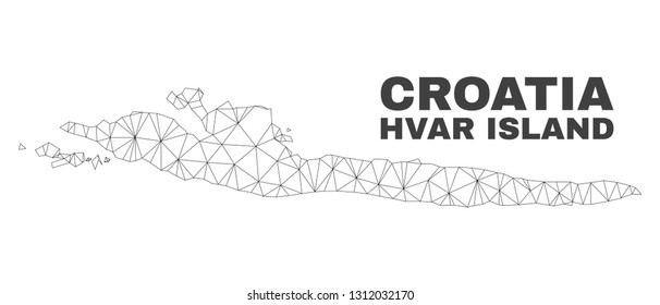 Abstract Hvar Island map isolated on a white background. Triangular mesh model in black color of Hvar Island map. Polygonal geographic scheme designed for political illustrations.