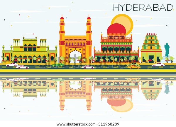 Abstract Hyderabad Skyline Color Landmarks Reflections Stock Vector ...