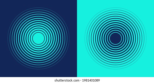 Abstract, hypnotic background with concentric circles. Colorful halftone graphic design elements. Sound wave vector illustration.