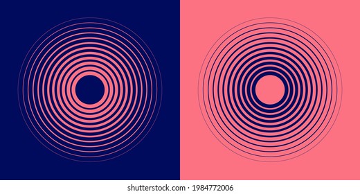 Abstract  hypnotic background and concentric circles  Colorful halftone graphic design elements  Sound wave vector illustration 