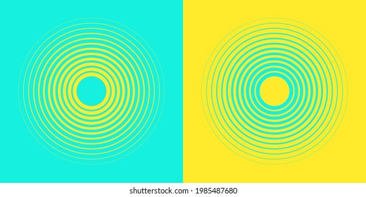 Abstract, hypnotic background with concentric circles. Colorful halftone graphic design elements. Sound wave vector illustration.