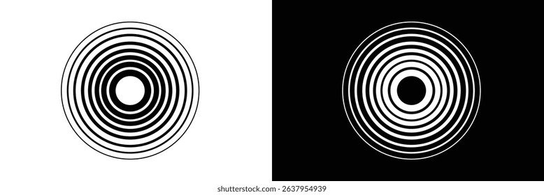 Abstract, hypnotic background with concentric circles. Colorful halftone graphic design elements. Sound wave vector illustration.