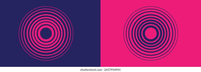 Abstract, hypnotic background with concentric circles. Colorful halftone graphic design elements. Sound wave vector illustration.
