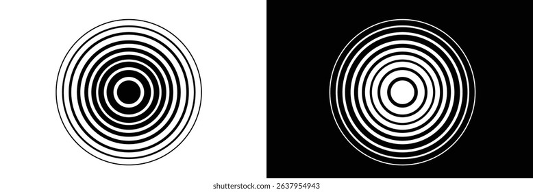 Abstract, hypnotic background with concentric circles. Colorful halftone graphic design elements. Sound wave vector illustration.