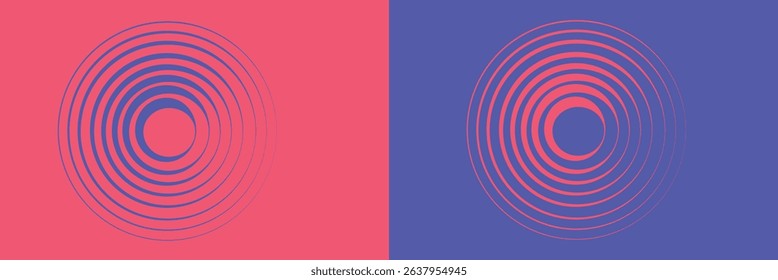 Abstract, hypnotic background with concentric circles. Colorful halftone graphic design elements. Sound wave vector illustration.