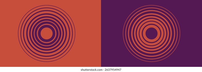 Abstract, hypnotic background with concentric circles. Colorful halftone graphic design elements. Sound wave vector illustration.