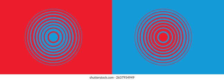 Abstract, hypnotic background with concentric circles. Colorful halftone graphic design elements. Sound wave vector illustration.