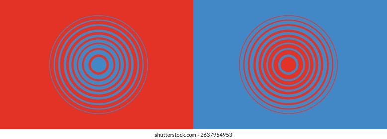 Abstract, hypnotic background with concentric circles. Colorful halftone graphic design elements. Sound wave vector illustration.