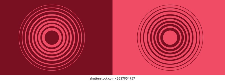 Abstract, hypnotic background with concentric circles. Colorful halftone graphic design elements. Sound wave vector illustration.