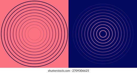Abstract, hypnotic background with concentric circles. Colorful halftone graphic design elements. Sound wave modern