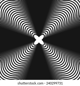 Abstract, hypnotic background on black and white, vector illustration