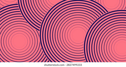 Abstract, hypnotic blue cirlcles on pink background