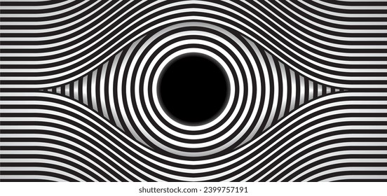 Abstract hypnotic eye in striped design. Dimension 16:9. Vector illustration.