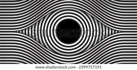 Abstract hypnotic eye in striped design. Dimension 16:9. Vector illustration.