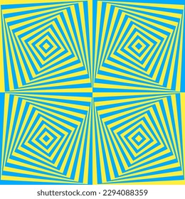 Resumen hipnótico, fondo geo, líneas móviles ilusión en estilo Opt Art. Ilustración vectorial. Los colores azul y amarillo.