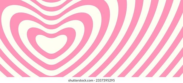 Abstract hypnotic heart background. Valentines optical illusion pattern. Pink heart-shaped op art design for poster, banner, template. Vector horizontal illustration wallpaper