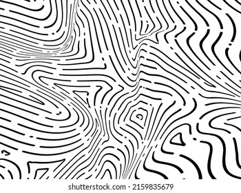 Abstract hypnotic pattern with black-white striped lines. Psychedelic background. Op art, optical illusion. Modern design, graphic texture.
