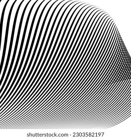 Abstract hypnotic pattern with black-white striped lines. Psychedelic background. Op art, optical illusion. Modern design, graphic texture.
