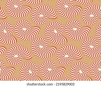 Abstract Hypnotic Sea Shells Vector Seamless Pattern Psychedelic Optical Illusion Design Perfect for Swimwear or Allover Fabric Print Wrapping Paper Sandy Brown Coral Tones