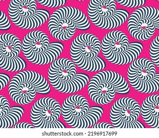 Abstract Hypnotic Sea Shells Vector Seamless Pattern Psychedelic Optical Illusion Design Perfect for Swimwear or Allover Fabric Print Wrapping Paper Fuchsia Navy Blue Tones