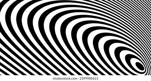 Abstract hypnotic spinning lines background. Black and white vertical tunnel wallpaper. Psychedelic twisted stripes pattern. Spiral template for posters, banners, 