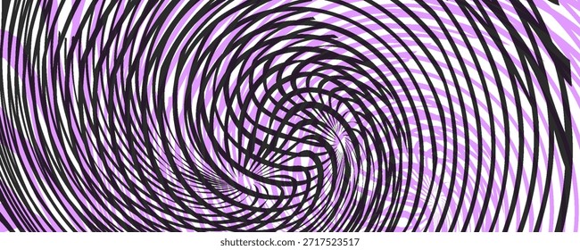 Abstrakte hypnotische Spinnlinien Hintergrund. Schwarz-weißer, vertikaler Tunnelhintergrund. Psychedelisch gewundenen Streifenmuster. Spiralschablone für Poster, Banner, Cover