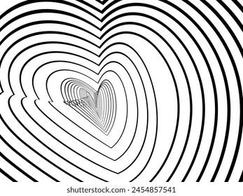 Abstract hypnotic wave pattern with black-and-white striped lines. Psychedelic background. Op art, optical illusion. Modern design, graphic texture.