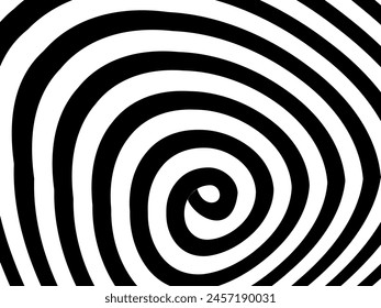 Abstract hypnotic wave pattern with black-and-white striped lines. Psychedelic background. Op art, optical illusion. Modern design, graphic texture.