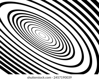 Abstract hypnotic wave pattern with black-and-white striped lines. Psychedelic background. Op art, optical illusion. Modern design, graphic texture.