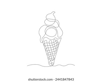 helado abstracto en un cono, dibujo a mano de una sola línea continua boceto