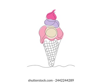 abstract ice cream in a cone,continuous single line art hand drawing sketch