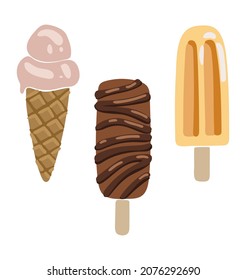 Resumen del vector del conjunto de helados, ilustración del postre de verano, arte del postre del conjunto de helados