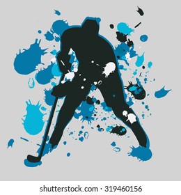 Abstract ice hockey player. Vector silhouette