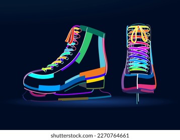 Abstract ice skates, figure skates from multicolored paints. Sport equipment. Colored drawing. Vector illustration of paints