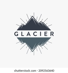 Abstract iceberg glacier mountain logo icon with water reflected on white background