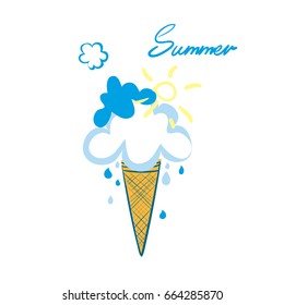 Abstract ice-cream with sky and sun vector image isolated. Summer print.