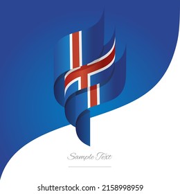 Abstract Iceland 3D wavy flag blue white red modern ribbon strip logo icon abstract blue background vector