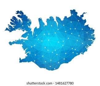 Abstract Iceland Map geometric rumpled triangular low poly style gradient graphic on white background , line dots polygonal design for your . Vector illustration eps 10