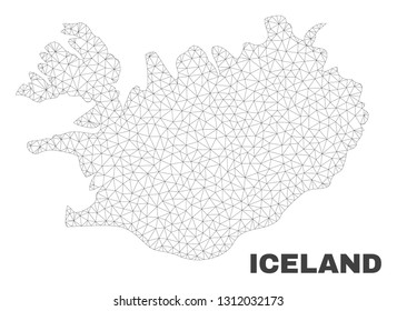 Abstract Iceland map isolated on a white background. Triangular mesh model in black color of Iceland map. Polygonal geographic scheme designed for political illustrations.