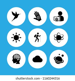 abstract icon. 9 abstract set with atom, graph, brain and space vector icons for web and mobile app