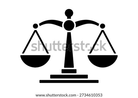   abstract icon of the balance scale, symbolizing justice and fairness, elegantly presented in black and white 