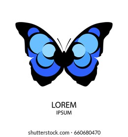 Abstract icon of a butterfly in bright colors on white background. Vector illustration.