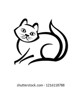 Abstract icon of a cat. Black and white simple logo. Vector illustration. Cute animal.