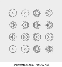 Abstract icon collection of line art machine gears