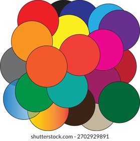 Un icono abstracto compuesto de círculos superpuestos de colores brillantes que forman un grupo vibrante y unificado. Representa creatividad, diversidad, colaboración e interacción dinámica.