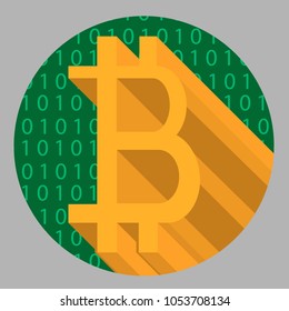 abstract icon of crypto-currencies bitcoin with green binary code on the background