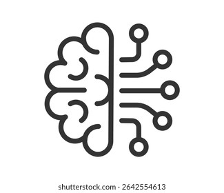 Icono Abstractas que representa un cerebro conectado a los Elementos de la placa de circuito. Diseño minimalista que simboliza inteligencia artificial, tecnología o innovación. Uso para conceptos de ciencia, educación o IA.
